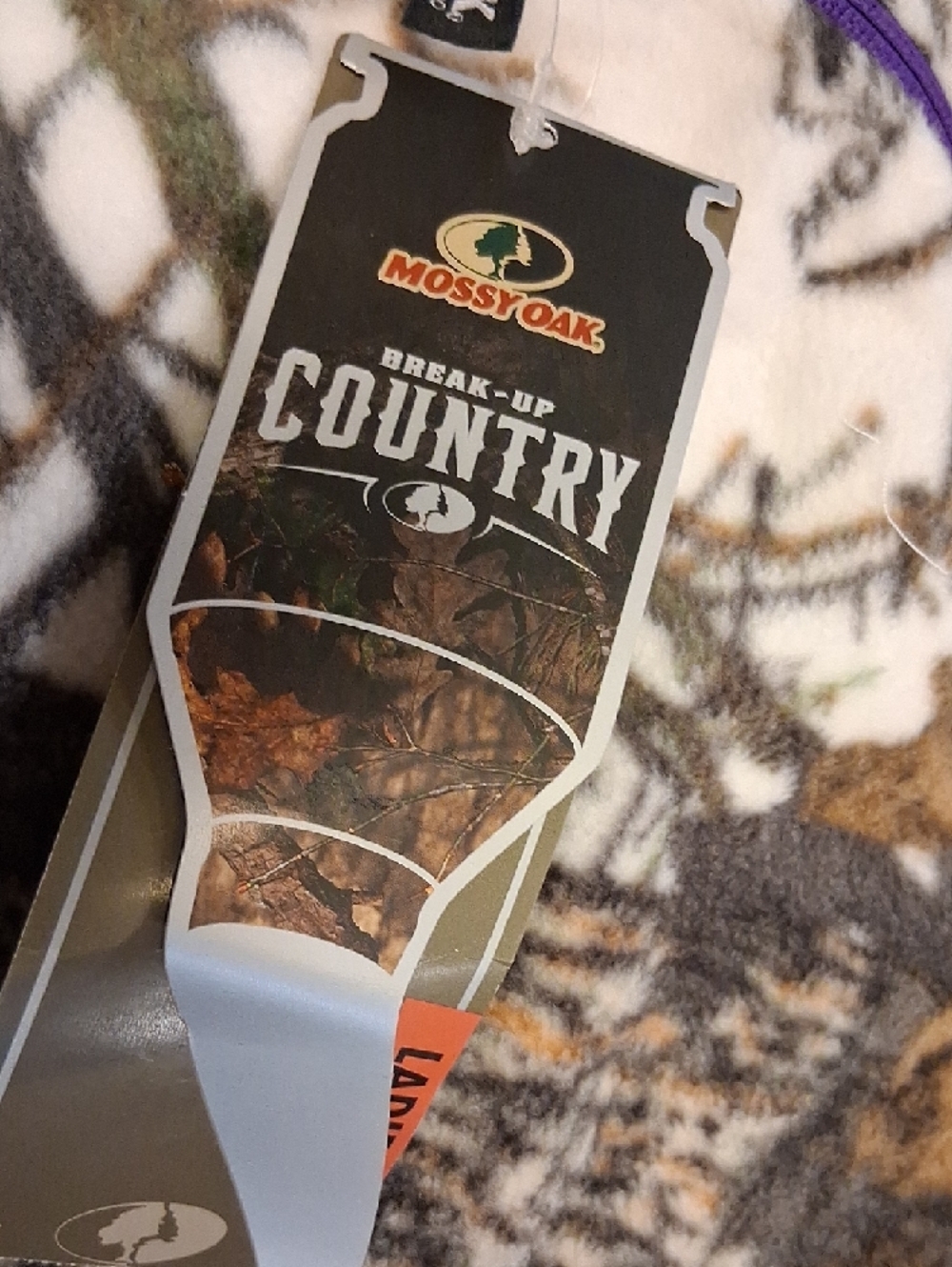 Mossy Oak White and Brown Realtree-Style Camo Fleece Jacket with Purple Accents. - Picture 10 of 13